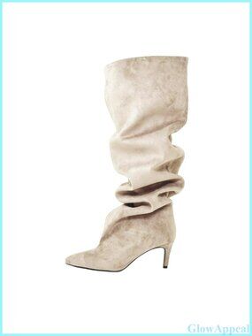 Slouch Knee High Boots Pointed Toe Faux Suede Stiletto Kitten Heel Long Boots